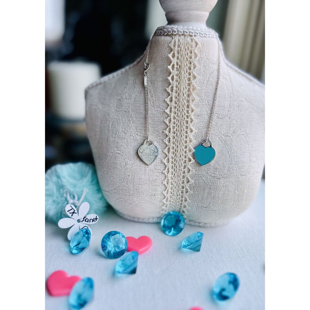 Tiffany & Co. SMALL RTT Blue Enamel Double Heart Necklace, 16-18 inch - Picture 3 of 8